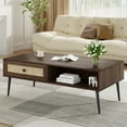 thumbnail image 1 of Dtwnek 47 Inch Woo Center Table Coffee Table with Drawer and Shelf, Rectangle End Table for Living Room, Office, Brown, 1 of 8