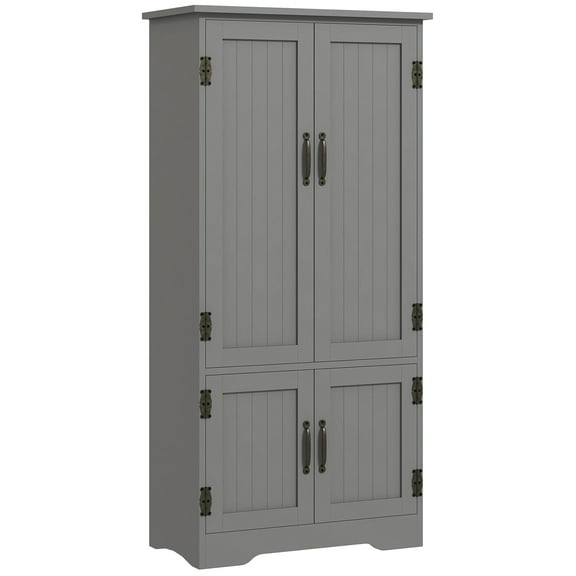 Dtwnek 48.5" Kitchen Pantry Cabinet with 2 Adjustable Shelves and 4 Doors, Farmhouse Storage Cabinet Organizer for Dining Room, Gray