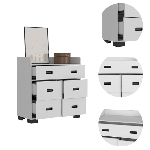 Dtwnek 5 Drawer Dresser with Handle, Perfect for Living Room, Bedroom, White