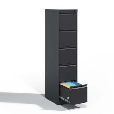 Dtwnek 5 Drawer Metal Vertical File Cabinet with Lock, Office Home Steel Vertical File Cabinet for A4 Letter Size, Black