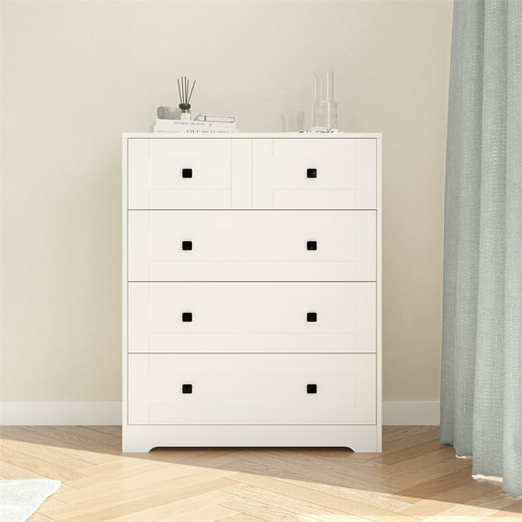 Dtwnek 5 Drawers Dresser Chest Of Drawer for Living Room, Bedroom, White
