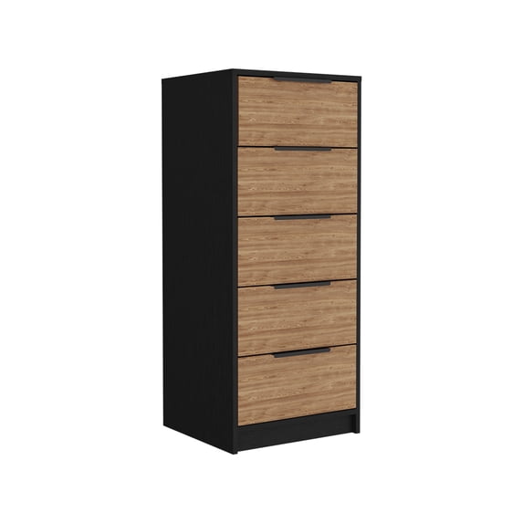 Dtwnek 5 Drawers Dresser with Metal Handle, Black + Brown