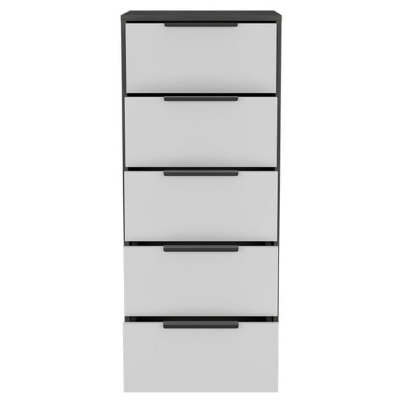 Dtwnek 5 Drawers Dresser with Metal Handle, Perfect for Living Room, Office, Gray + White