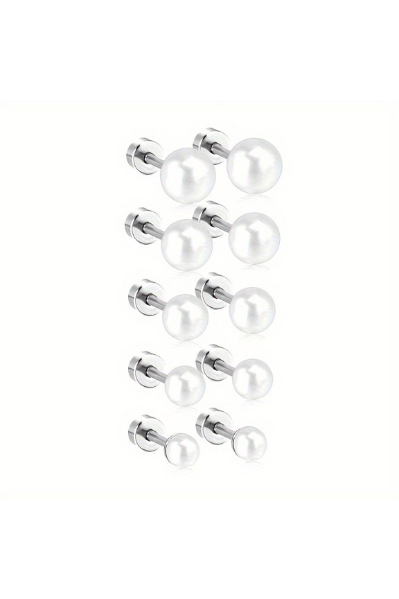 5 Pairs Pearl Earrings 3-10mm Simulated Pearl Stud Earrings Set for Wedding Birthday Christmas