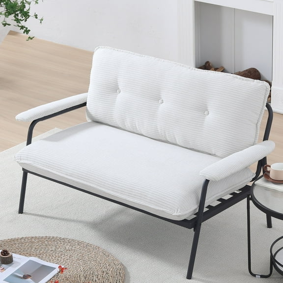 Dtwnek 53 inch Polyester Sofa Couch with Metal Frame, 2 Seater Loveseat Sofa for Living Room, Office, Bedroom, White