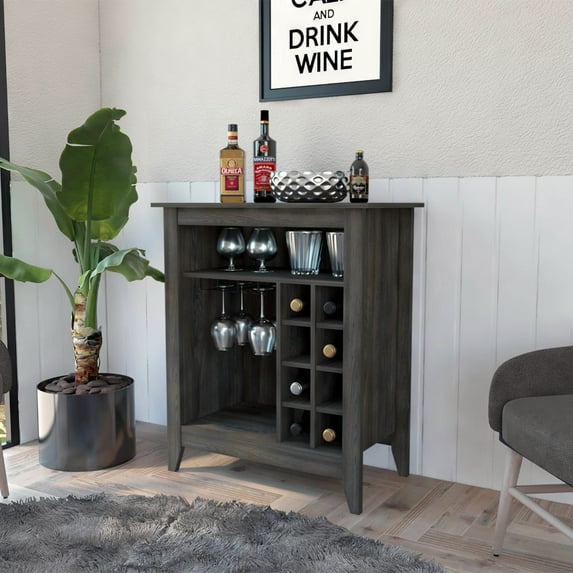 Dtwnek 6 Bottle 1 Drawer 1 Shelf Bar Cabinet for Home Bar Dining Room, Dark Brown