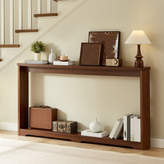 Dtwnek 70.1" Storage Table Wooden Console Sofa Table for Entranceways, Living Room, Dark Brown, 70.1"Lx8.7"Wx35.5"H
