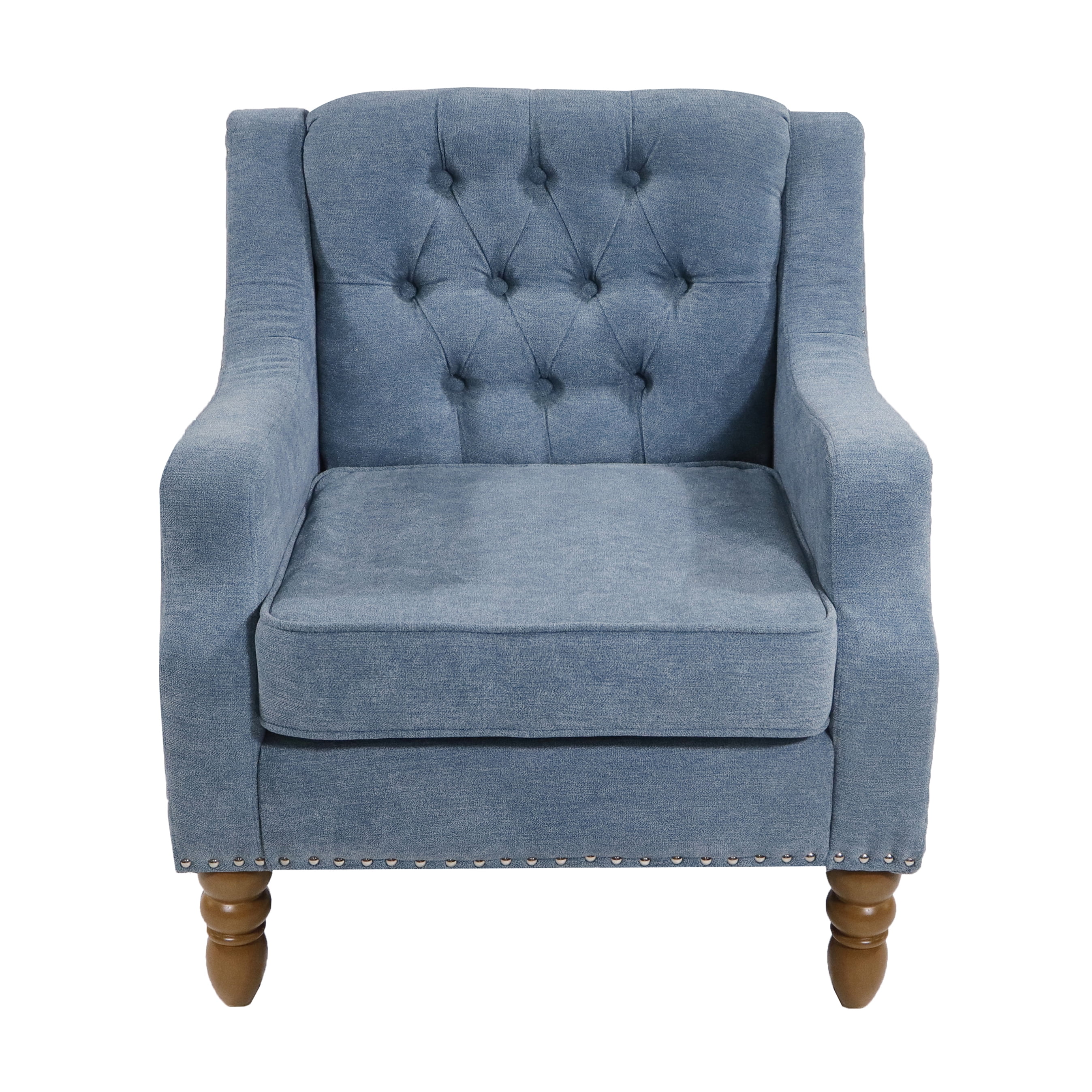 Beige Accent Chair, Living Room Chair, Footrest Chair Set with Vintage Brass Studs, Button Tufted Upholstered Armchair for Living Room, Comfy Reading Chair for Bedroom, Reception Room