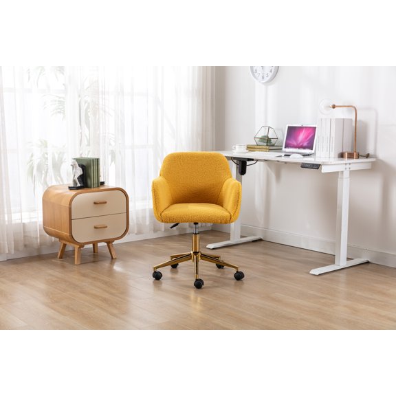 Dtwnek Adjustable Height Fabric Office Chair with Wheel, 360 Degree Swivel Task Chair for Home Living Room Office, Yellow