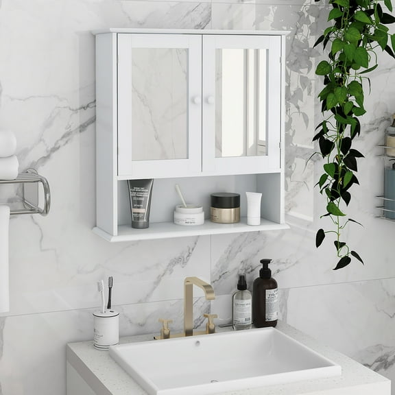 Dtwnek Bathroom Wall Cabinet with 2 Mirror Doors and Shelvs