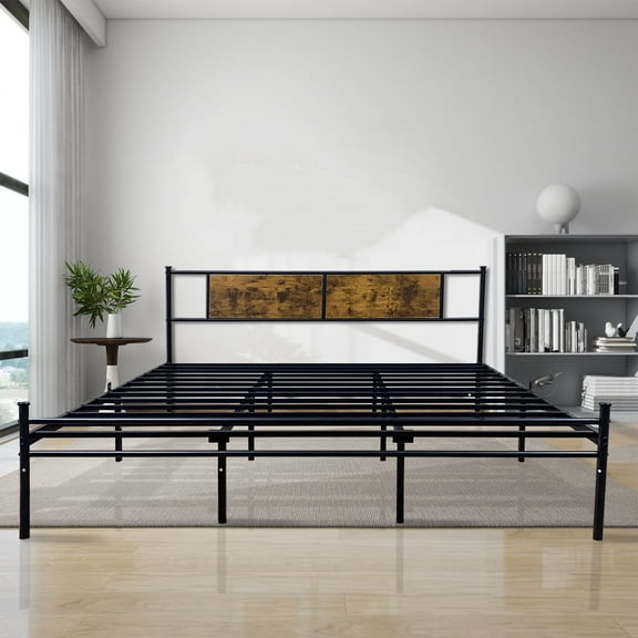 Dtwnek Bed Frame with Wood Headboard & Footboard, Metal Platform Bed with Strong Metal Slats Support No Box Spring Needed