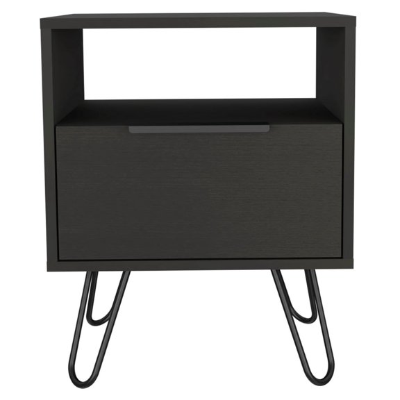 Dtwnek Beside Table with Open Shelf and Cabinet, Modern Wood Nightstand for Home, Bedroom, Office