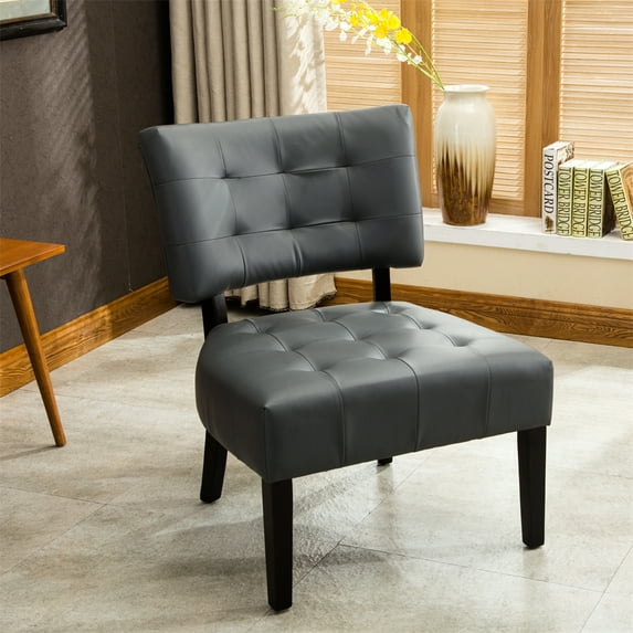 Dtwnek Blended Leather Accent Chair for Home, Office, Living Room, Gray