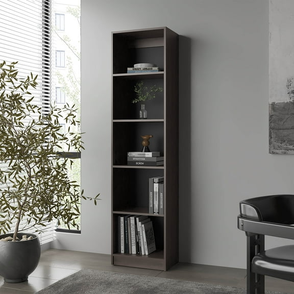 Dtwnek Bookcase with Open Storage and 5 Shelves, Dark Brown