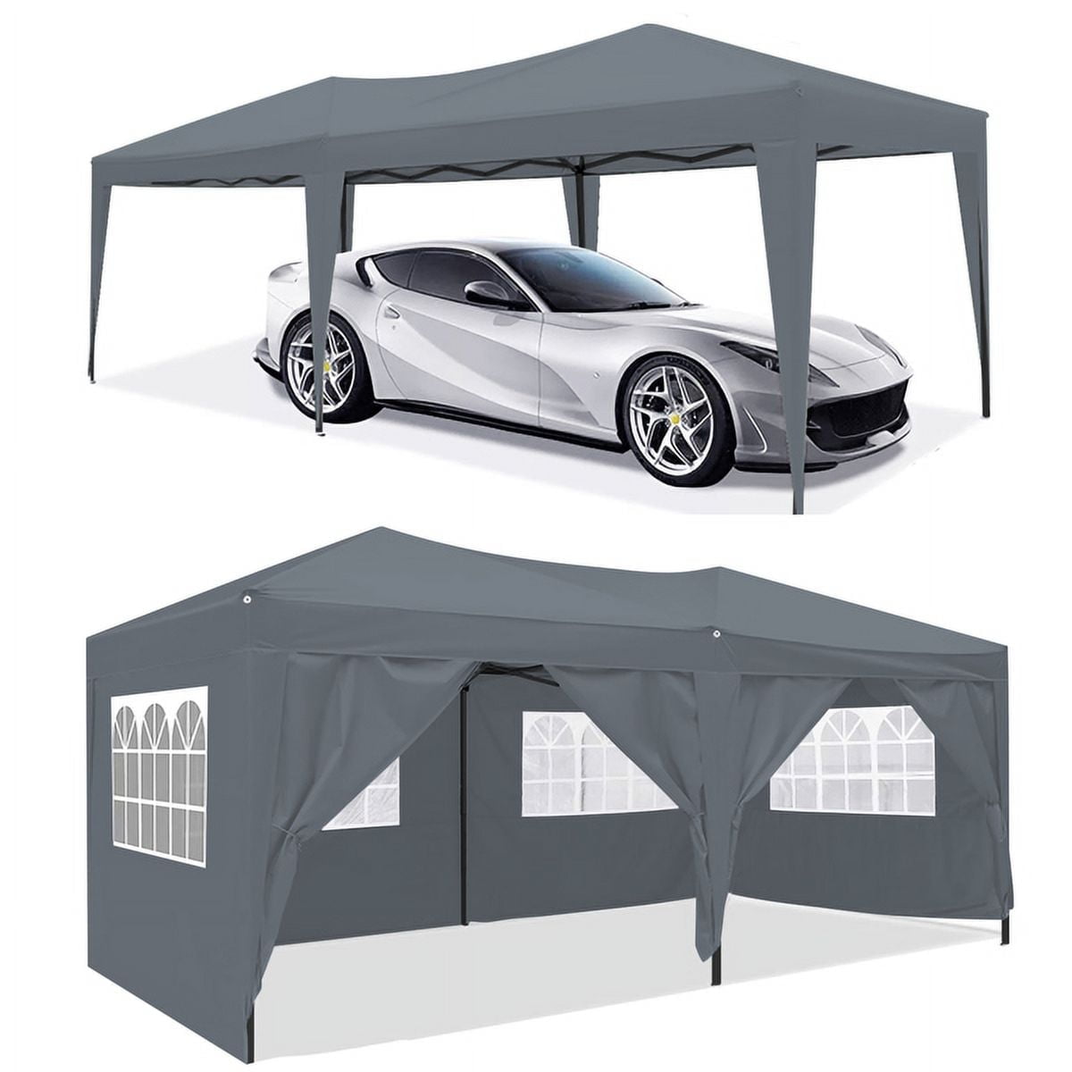 Gray 10 x 20 ft Steel Frame Pop-Up Canopy Tent with Removable Sidewalls