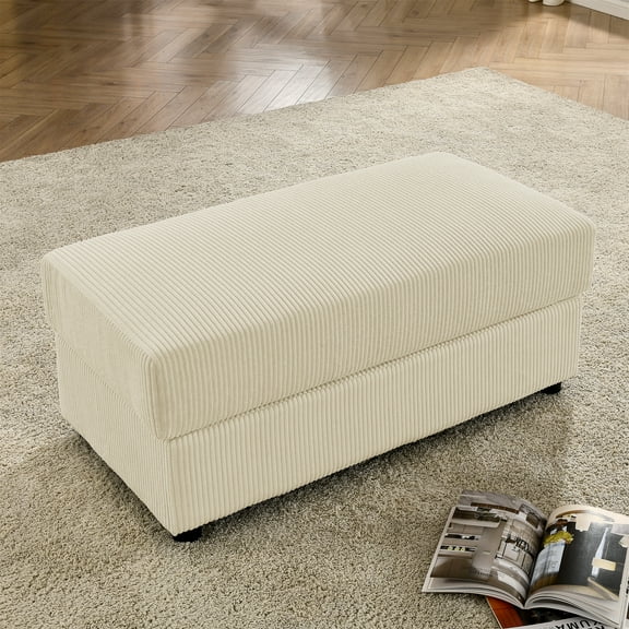Dtwnek Corduroy Fabric Ottoman Footstool Footrest for Living Room, Bedroom, Beige