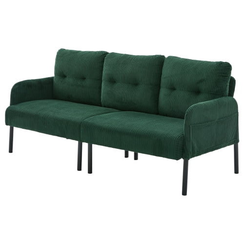 Dtwnek Corduroy Upholstered Loveseat Sofa with Metal Legs and Side Pockets, 2 Seater Sofa Couch for Living Room, Bedroom, Apartment, Dark Green