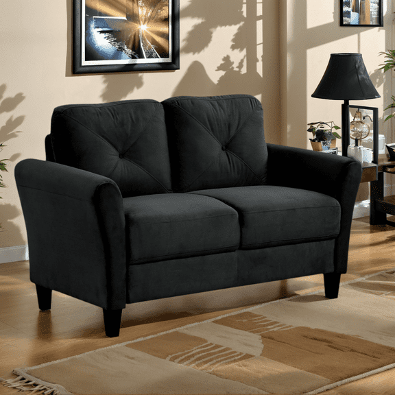 Dtwnek Couch Sofa with Wood Legs, 2 Seater Loveseat Sofa for Living Room, Bedroom, Office, Black