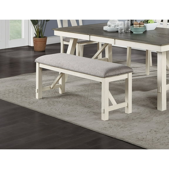 Dtwnek Dining Bench Gray Fabric Cushion Seat White Lines