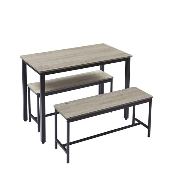 Dtwnek Dining Table with 2 Dining Bench for Kitchen Breakfast, Living Room, Gray and Black