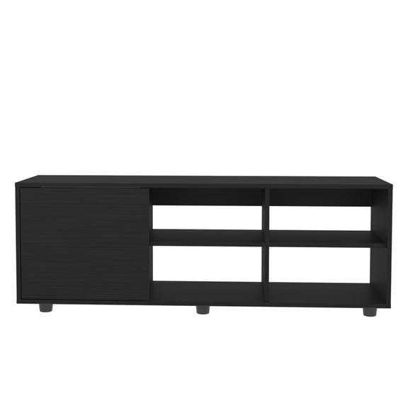 Dtwnek Entertainment Center for TVs up to 52", Wood TV Stand with 1 Doors and 4 Open Shelf, TV Cabinet for Living Room, Black