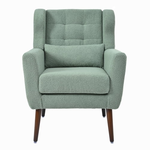 Dtwnek Fabric Accent Chair with Wood Legs, Mid Century Modern Armchair for Living Room, Bedroom, Office, Light Green