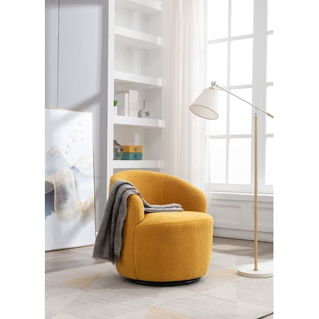 Dtwnek Fabric Swivel Accent Chair with Metal Base, Upholstered Club Chair for Living Room, Office, Yellow