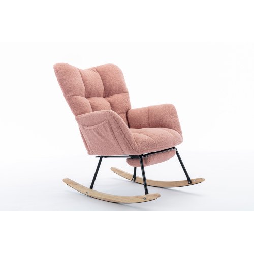 Dtwnek Fabric Upholstered Rocking Chair with Metal Frame, High Back Accent Chair for Living Room, Office, Bedroom, Pink