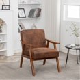 thumbnail image 1 of Dtwnek Fabric Upholstery Accent Chair with Solid Wood Frame, Mid-Century Modern Armchair for Living Room, Bedroom, Office, Brown, 1 of 5