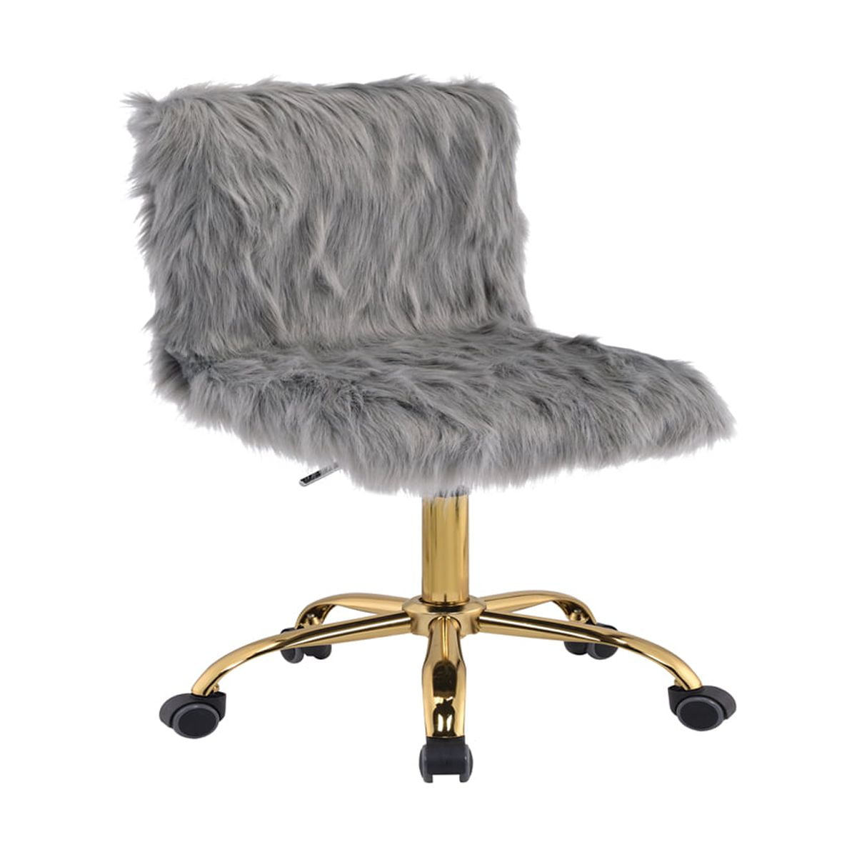 Dtwnek Faux Fur Office Chair with Metal Legs for Home Office, Gray