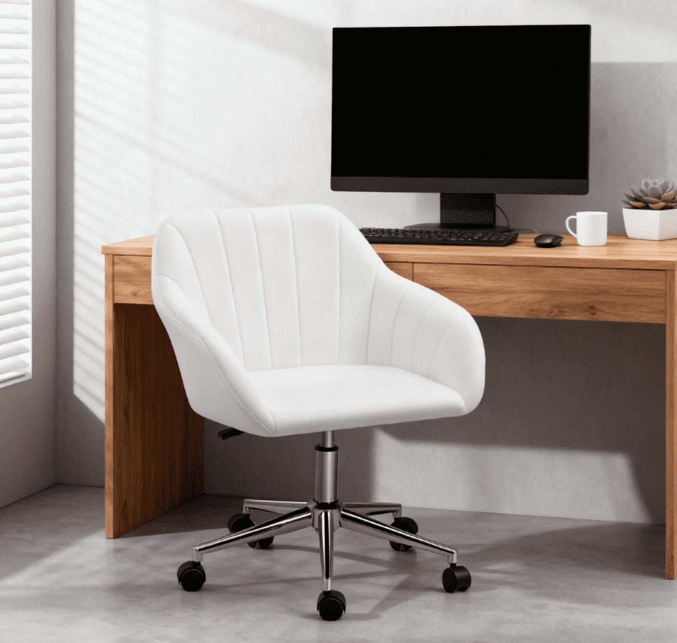 Dtwnek Faux Leather Office Chair with Wheels, Adjustable Swivel Task ...
