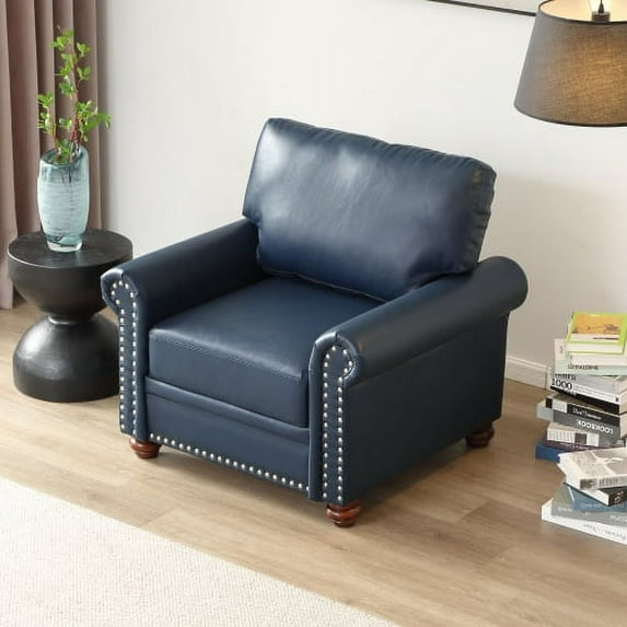 Dtwnek Faux Leather Single Seat Sofa Chair for Living Room, Office, Navy Blue