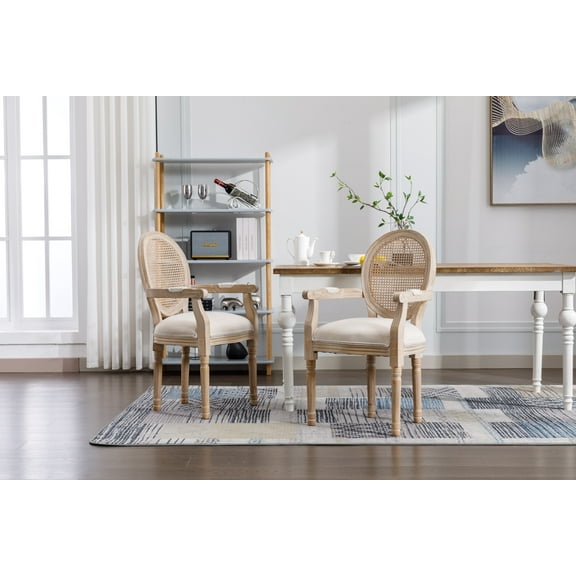 Dtwnek French Vintage Upholstered Fabric Dining Armchair, Beige