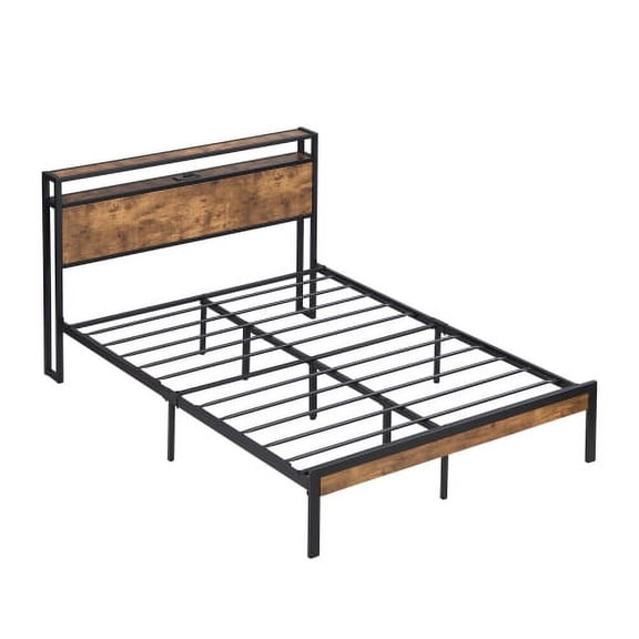 Dtwnek Full Size Platform Bed Frame with Wooden Headboard and Footboard, No Box Spring Needed, Large Under Bed Storage