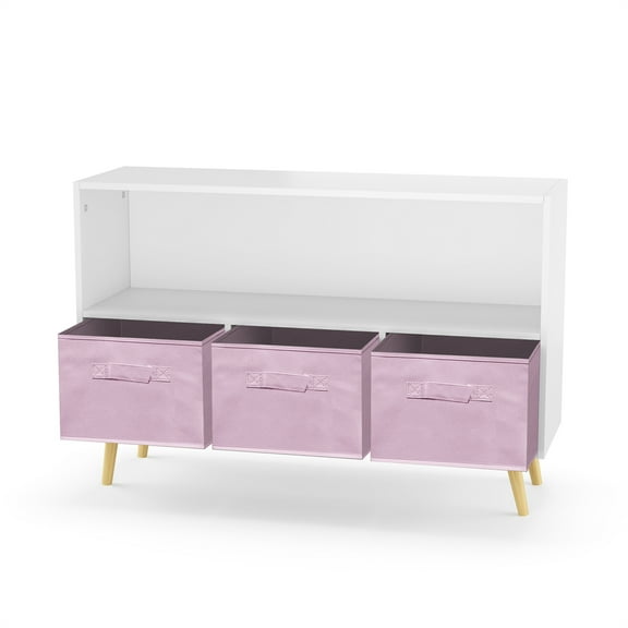 Dtwnek Kids Bookcase with Collapsible Fabric Drawers, Toy Storage Cabinet Organizer for Home Living Room, White + Pink