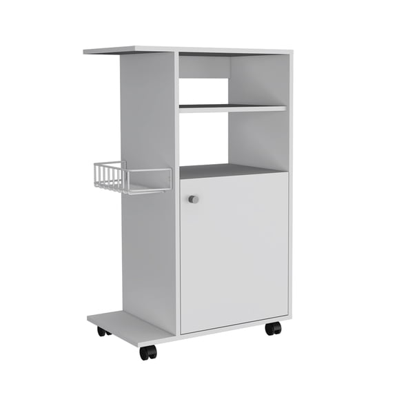 Dtwnek Kitchen Cart with Single Door Cabinet and 4 Casters, White