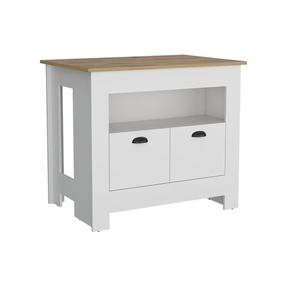 Dtwnek Kitchen Island with 2 Door Cabinet and Shelf, White