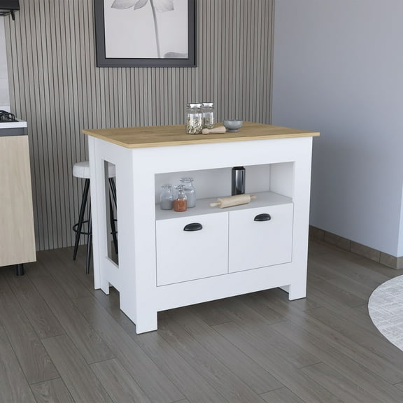 Dtwnek Kitchen Island with 2 Door Cabinet and Shelf