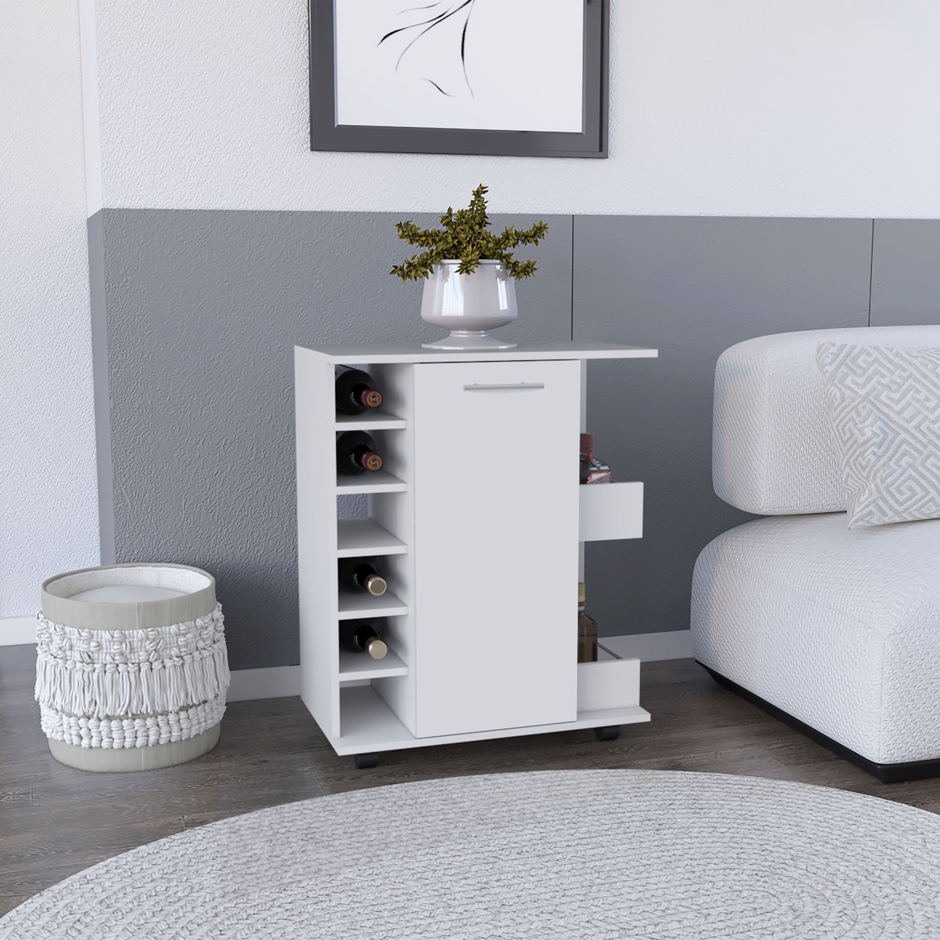White Engineered Wood Kitchen Island with Storage Cabinet
