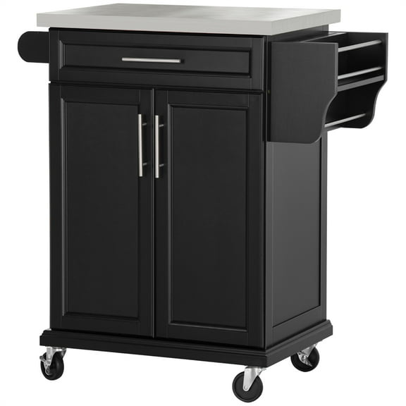 Dtwnek Kitchen Island with Wheels and Drawer, Stainless Steel Countertop Rolling Kitchen Cart with Towel Rack and Spice Rack, Black