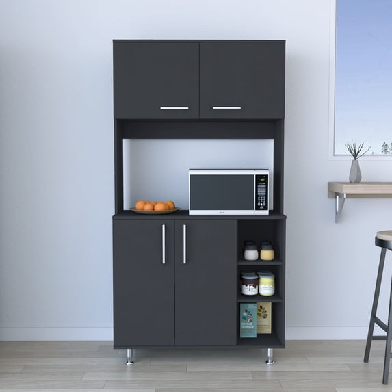 Dtwnek Kitchen Pantry Cabinet with Open Shelf and Inner Shelf, Black