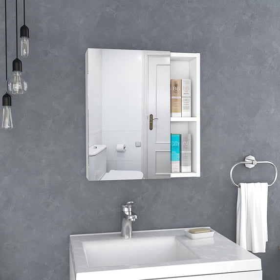 Dtwnek Medicine Cabinet Mirror with 5 Internal Shelves, White