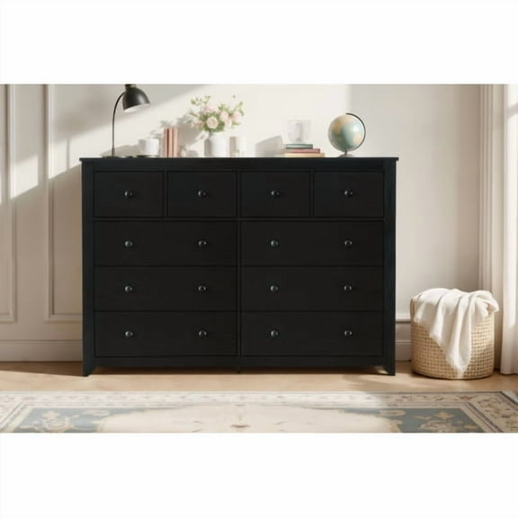 Dtwnek Modern 10 Drawer Dresser Wide Chest of Drawers for Bedroom, Living Room, Black