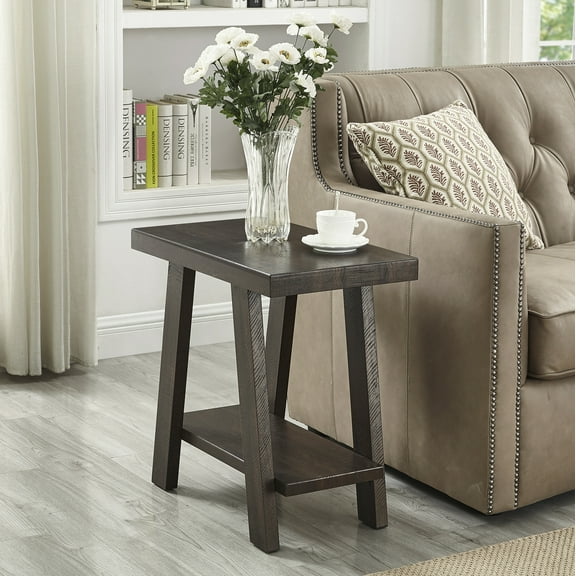Dtwnek Modern Side Table with Open Shelf, Wood End Table for Living Room, Office, Dark Brown