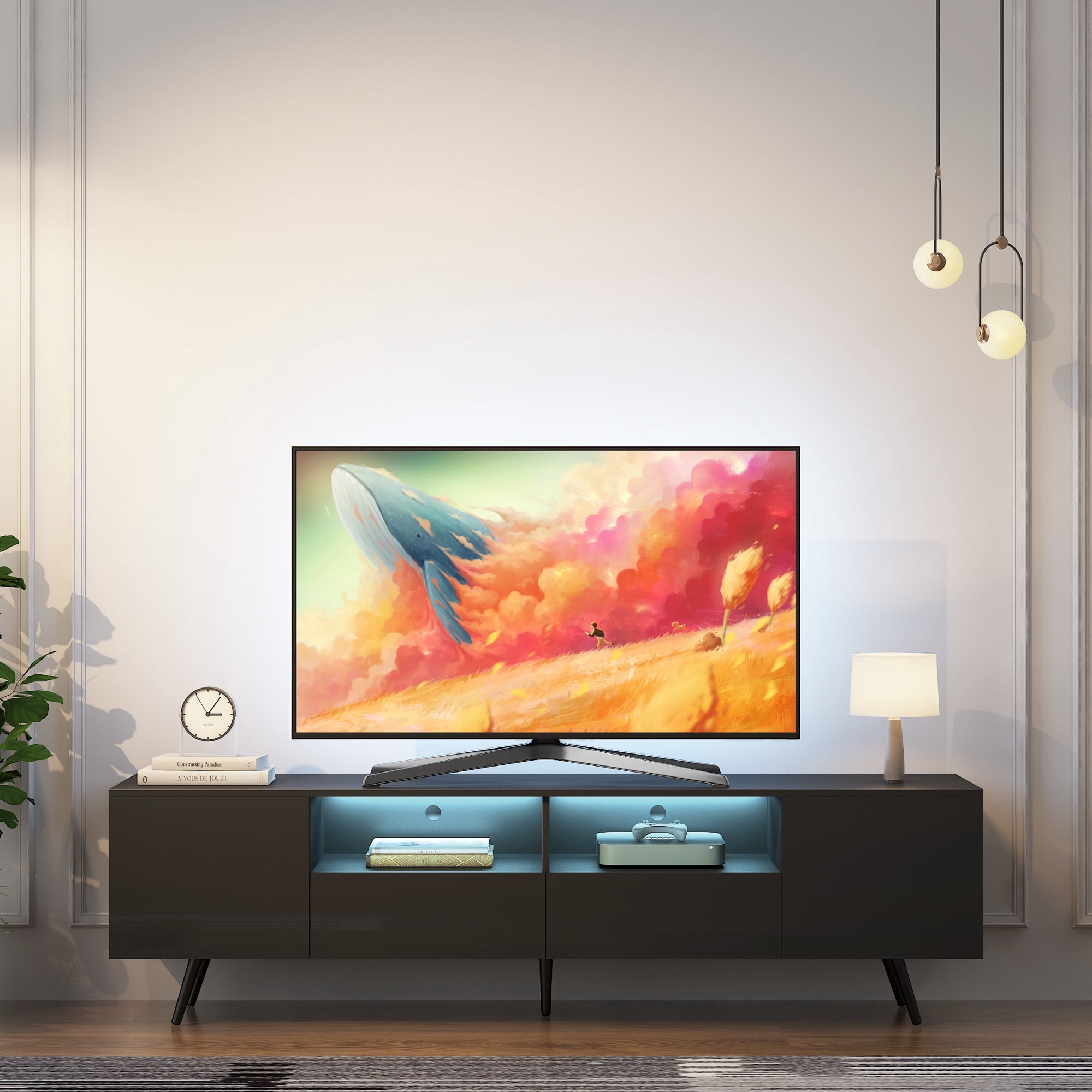 Dtwnek Modern TV Stand, 16 Colors LED TV Stand with Remote Control