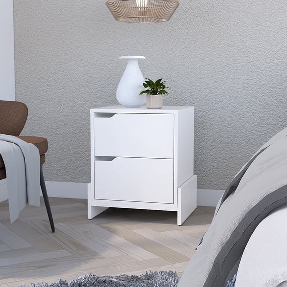 Dtwnek Nightstand Bedside Table with 2 Drawers and Sturdy Base, White