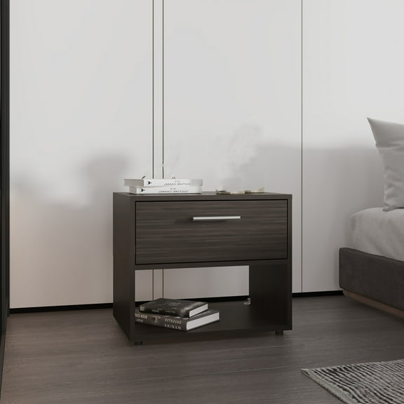 Dtwnek Nightstand with 1 Drawer and 1 Open Shelf, Dark Brown