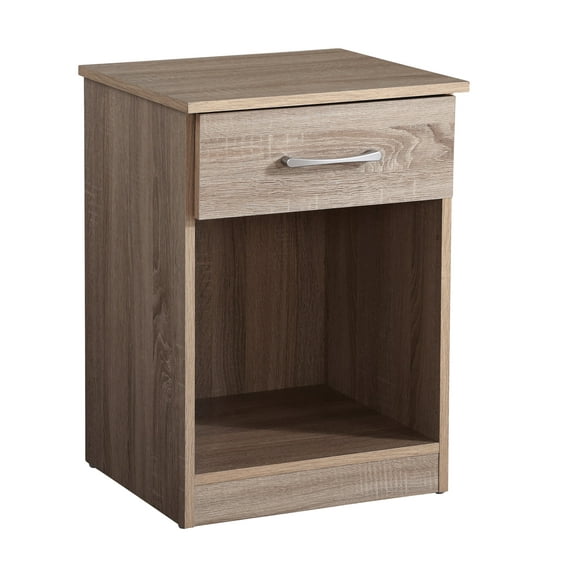 Dtwnek Nightstand with 1 Drawer and 1 Open Shelf, Light Brown