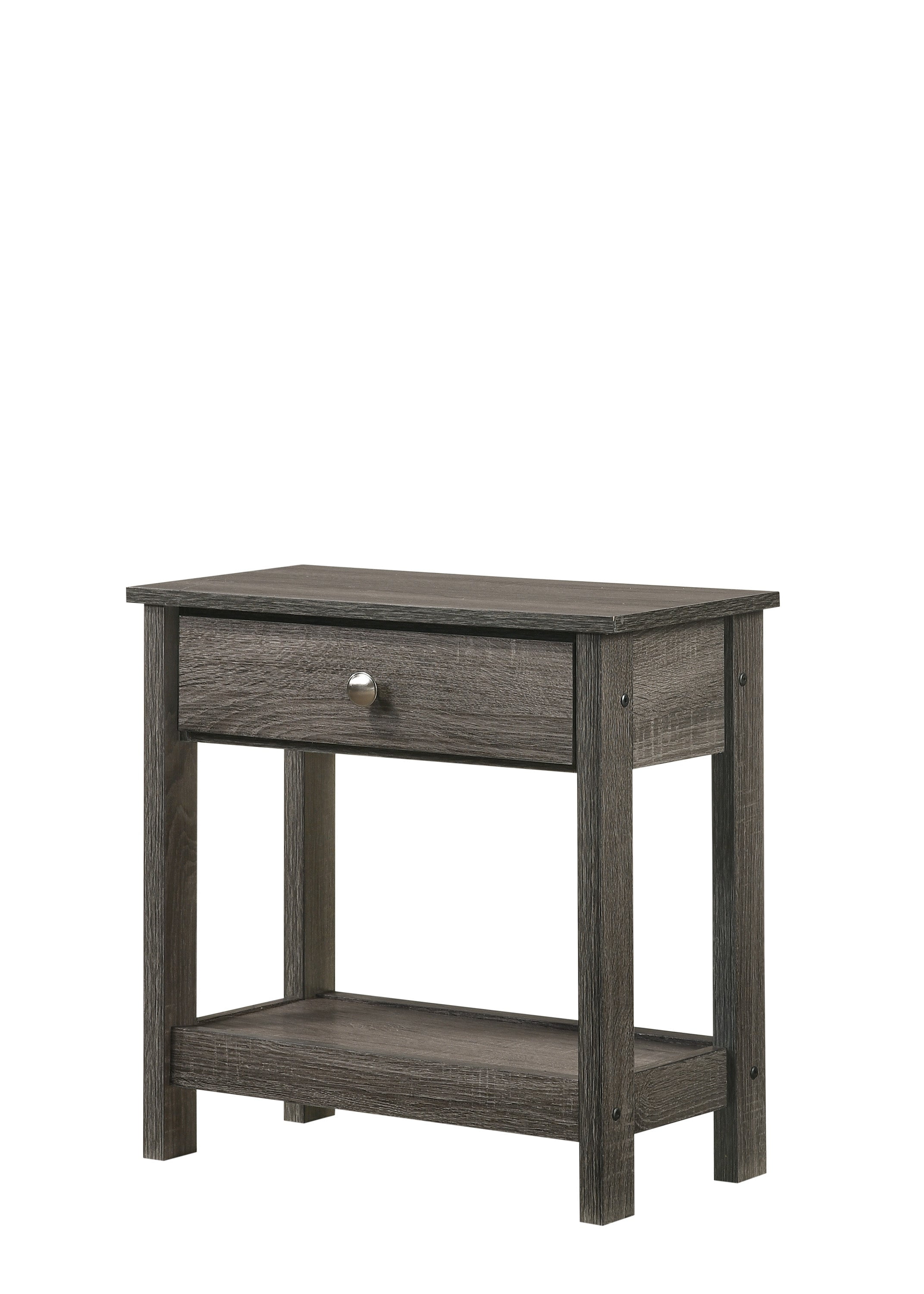 Gray Wooden Nightstand with Drawer and Open Shelf