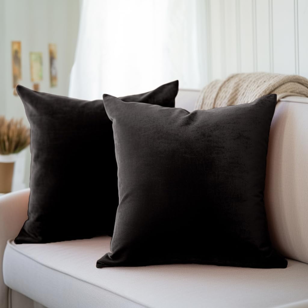 Black Velvet Square Decorative Pillow Covers, 18" x 18"